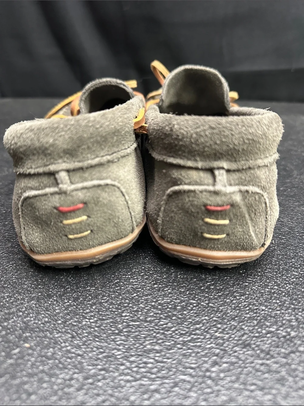 Minnetonka Grey Suede Moccasin Loafers with Tan Laces size 10 W
